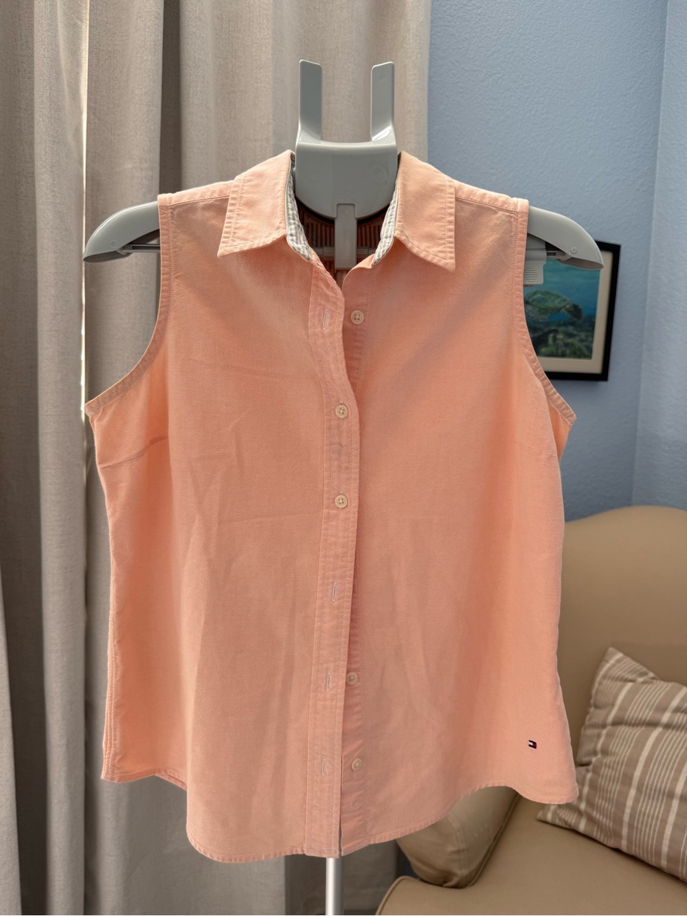 Tommy Hilfiger 100% Cotton Sleeveless Button-Up Shirt Peach Coral Size S